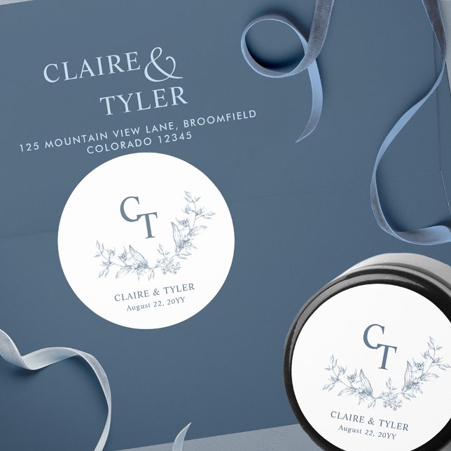 Chic Blue Wedding Monogram Umschlag Aufkleber / Ge (Von Creator hochgeladen)