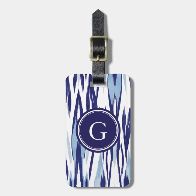 Chic blue-white aquarellicat-Muster Gepäckanhänger (Vorderseite vertikal)