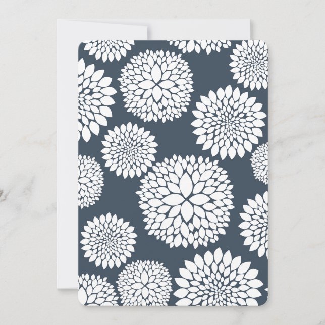 Chic Blue White Blume Babydusche Einladung (Vorderseite)