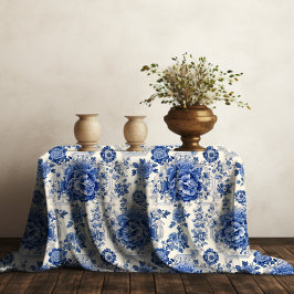 Chic Blue White Blumenchinoiserie Toile Monogramm Tischdecke