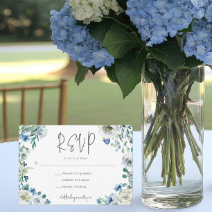 Chic Blue White Blumengarten Hochzeit RSVP Karte