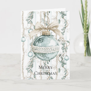 Chic Blue White Bow Ornament Karte