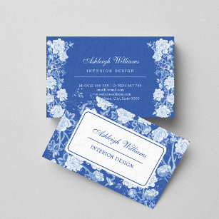 Chic Blue White Chinoiserie Blume Räume Design Visitenkarte