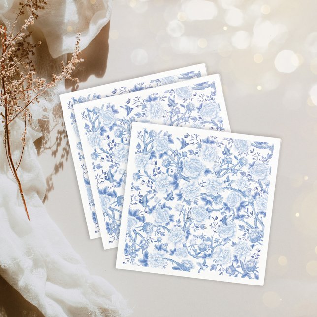 Chic Blue White Chinoiserie Blume Serviette (Von Creator hochgeladen)