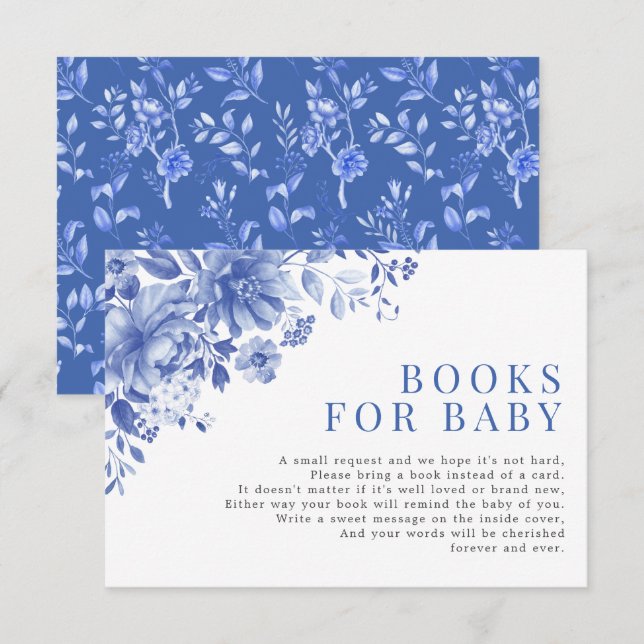 Chic Blue White Chinoiserie Garden Bücher für Baby Begleitkarte (Vorne/Hinten)