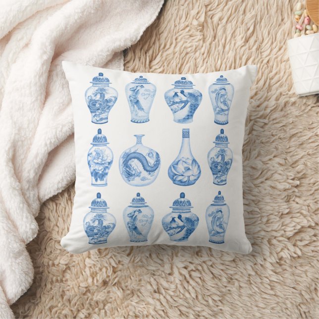 Chic Blue White Chinoiserie Porcelain Ginger Jars Kissen (Decke)