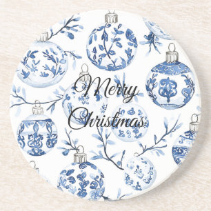 Chic Blue White Christmas Ornaments Getränkeuntersetzer