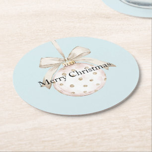 Chic Blue White Dots Bow Ornament Weihnachten Runder Pappuntersetzer