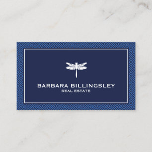 Chic Blue/White Dragonfly Realtor, Designer Visitenkarte