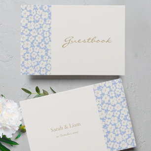 Chic Blue & White Floral Daisy Mariage livre d'hôt