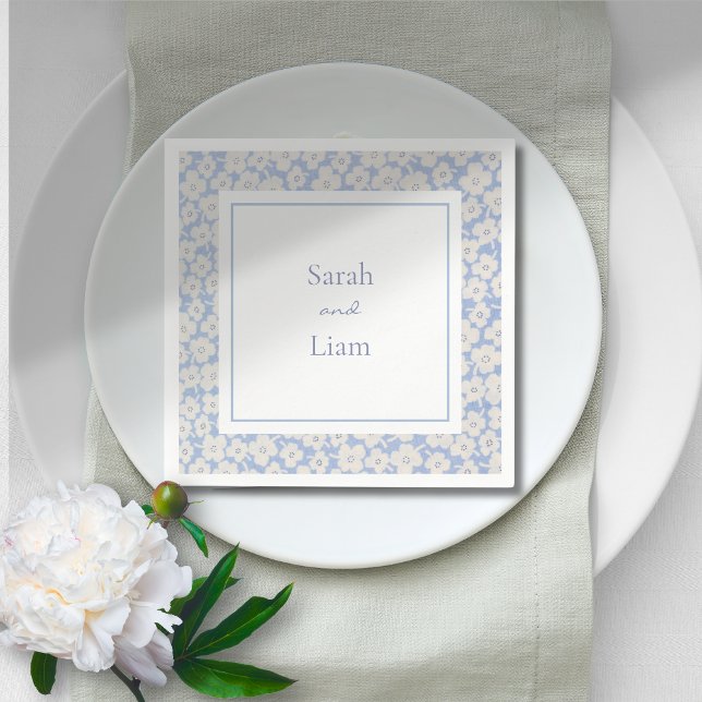 Chic Blue & White Floral Paper Napkin Serviette (Von Creator hochgeladen)