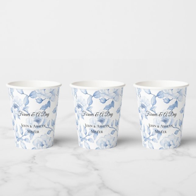 Chic Blue White Floral Wedding Pappbecher (Multi)