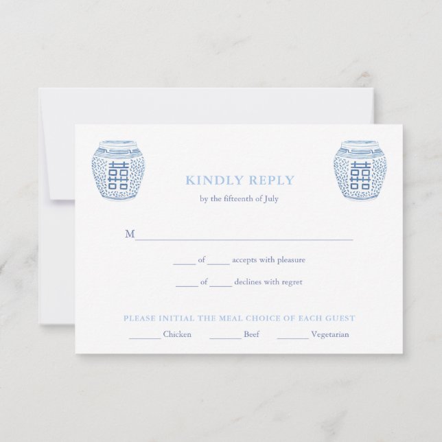 Chic Blue & White Ginger Jars Meal Choice Hochzeit RSVP Karte (Rückseite)