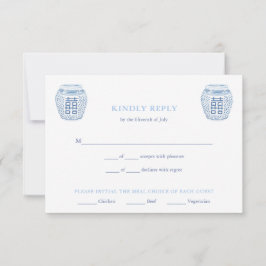 Chic Blue & White Ginger Jars Meal Choice Hochzeit RSVP Karte