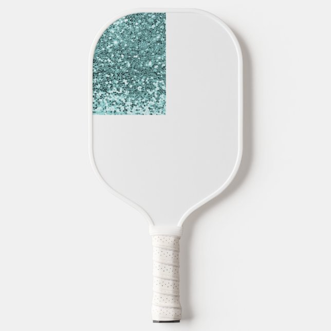 Chic Blue White Glittery Glitzern Modernes Monogra Pickleball Schläger (Vorderseite)