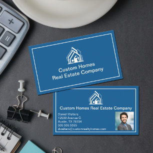 Chic Blue White Immobilienunternehmen Makler Foto Visitenkarte