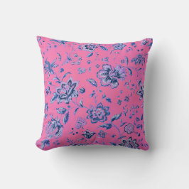 Chic Blue White Pink Blumentapestry Kissen Kissen 