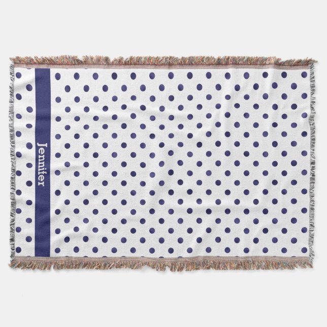 Chic blue-white polka dots muster monogramm decke (Vorderseite)
