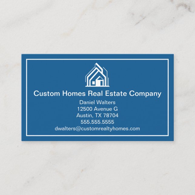 Chic Blue White Real Estate Company House Visitenkarte (Vorderseite)