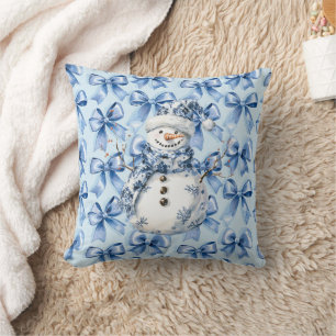 Chic Blue White Snowman Weihnachten Kissen