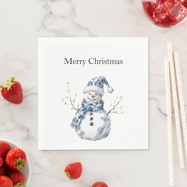 Chic Blue White Snowman Weihnachten Serviette (Beispiel)