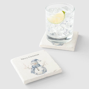 Chic Blue White Snowman Weihnachten Steinuntersetzer