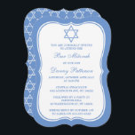 Chic Blue & White Stern von David Bar Mitzvah Einladung<br><div class="desc">Diese Einladungen können für jedes jüdische Heiligtum wie Bar Mitzvah, Bat Mitzvah, Bestätigung, Hochzeit, etc. angepasst werden. Fügen Sie Ihre benutzerdefinierte Formulierung mit dem Abschnitt "Diese Designvorlage bearbeiten" hinzu oder klicken Sie auf die blaue Schaltfläche "Anpassen", um den Schriftart und die Farbe zu ändern, oder um ein Foto oder eine...</div>
