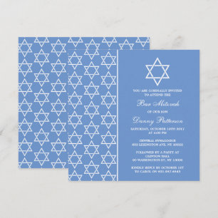 Chic Blue & White Stern von David Bar Mitzvah Einladung