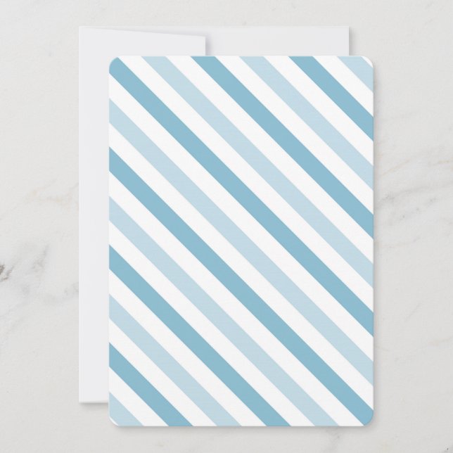 Chic Blue White Stripes Baby Dusche Einladung (Vorderseite)
