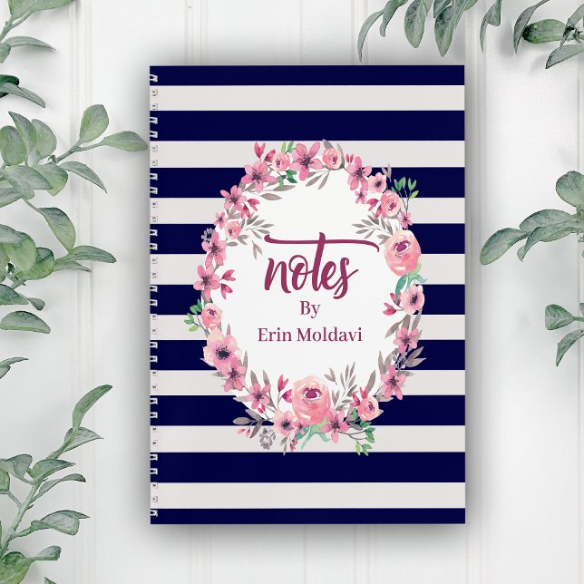 Chic Blue & White Striping Floral Frame Journal/ Notizbuch (Von Creator hochgeladen)