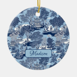 Chic Blue White Weilow Chinoiserie Hütte Keramik Ornament