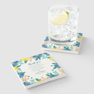 Chic Blue Yellow Floral Wedding Danke für Ihre Nac Steinuntersetzer