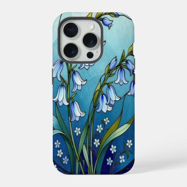 Chic bluebells forget me not stained Glass iPhone 15 Pro Hülle (Rückseite)