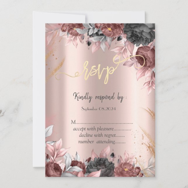 Chic Blume Dunkle Rose Rose Gold UAWG Einladung (Vorderseite)