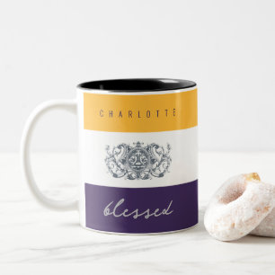 Chic Blume Ihren Namen Gelb Lila gesegnet hinzufüg Zweifarbige Tasse