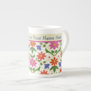 Chic Blume, Polka Dots auf Ecru Knochen China Tass Prozellantasse
