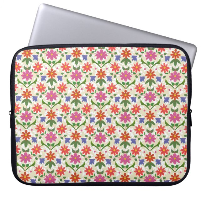 Chic Blume und Polka Punkte auf Ecru Laptop-Sieb Laptopschutzhülle (Vorderseite)