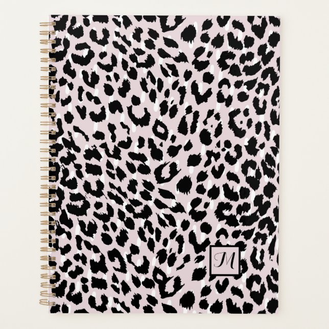 Chic Blush and Black Animal Print with Monogram Planer (Vorderseite)