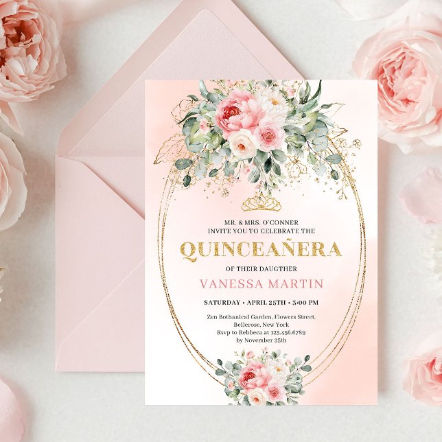 Chic Blush and Gold Boho Quinceañera Invitation Einladung (Chic Blush and Gold Boho Quinceañera Invitation

)