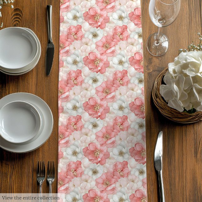 Chic blush and gold floral wedding table runner mittelgroßer tischläufer (Chic blush and gold floral wedding table runner)