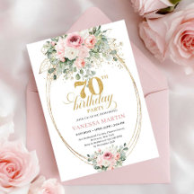 Chic Blush and Gold Printable 70th Birthday Invite