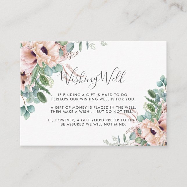 Chic Blush Bloral Eukalyptus Hochzeit wünschen gut Begleitkarte (Vorderseite)