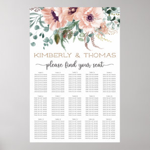 Chic Blush Blues Hochzeitstabelle Poster