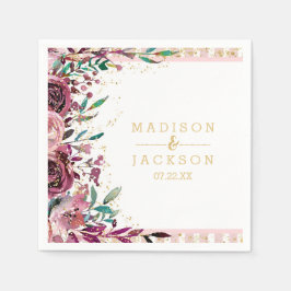 Chic Blush Blume Streifen und Monogramm Hochzeit Serviette
