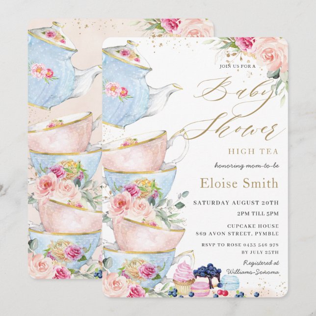 Chic Blush Blumenstrauß Party Babydusche Einladung (Vorne/Hinten)