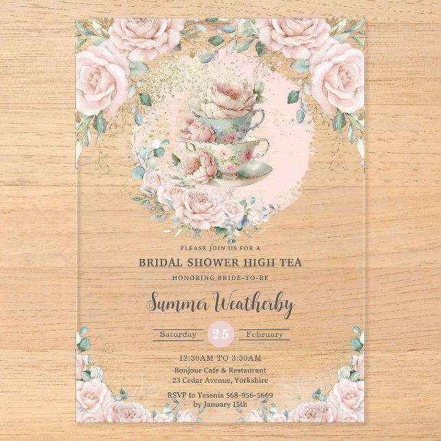 Chic Blush Blumenstrauß Party Brautparty Acryleinladungen (Vorderseite)