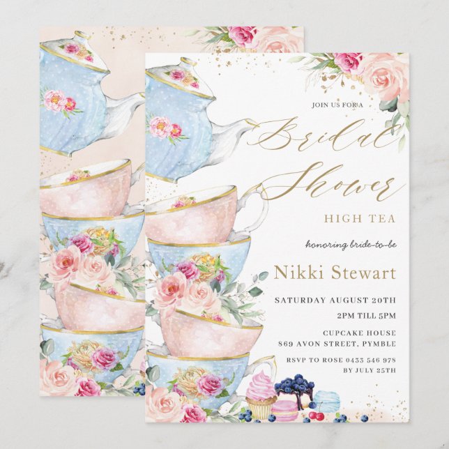 Chic Blush Blumenstrauß Party Brautparty Einladung (Vorne/Hinten)