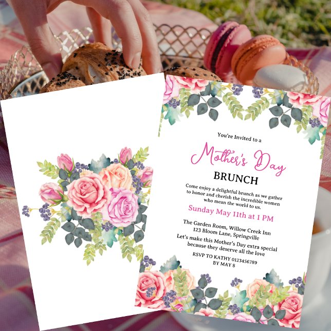 Chic Blush Botanical Floral Mother Day Brunch Einladung (Von Creator hochgeladen)