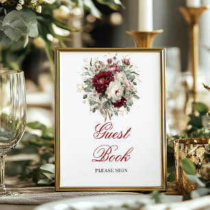 Chic Blush Burgund Florales Gästebuch-Schild Poster