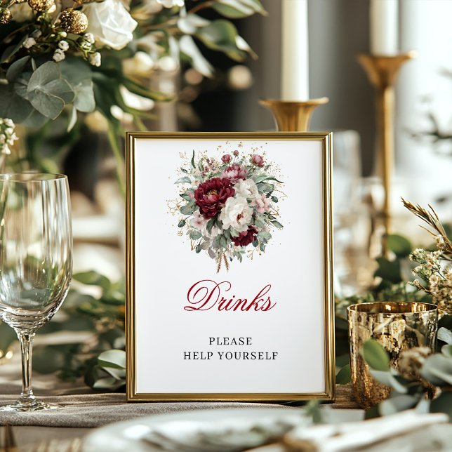 Chic Blush Burgundy Drinks 8x10 Schild Junggeselli (Chic Blush Burgundy Drinks 8x10 Sign Bridal)